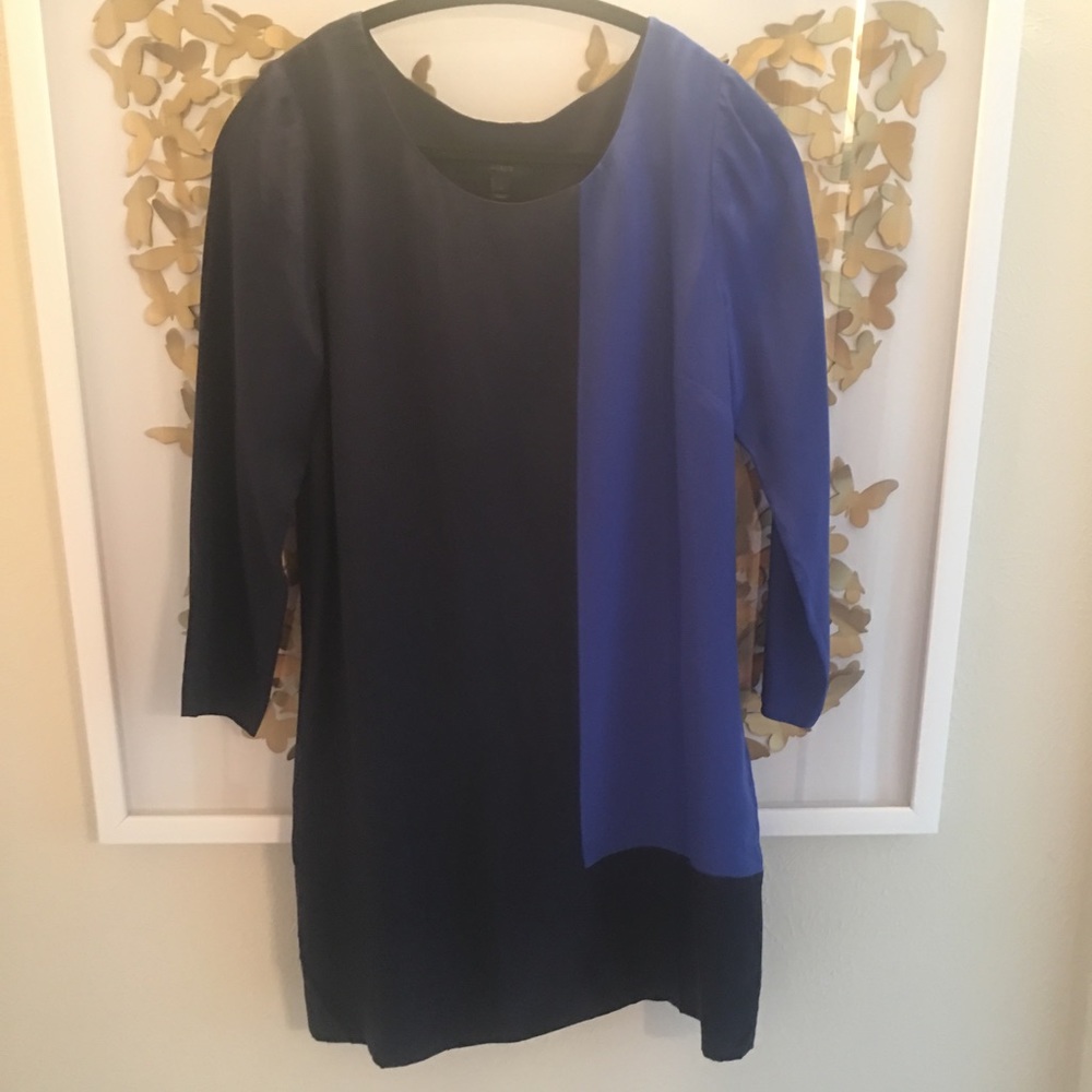 Jcrew blue color block silk shift dress
